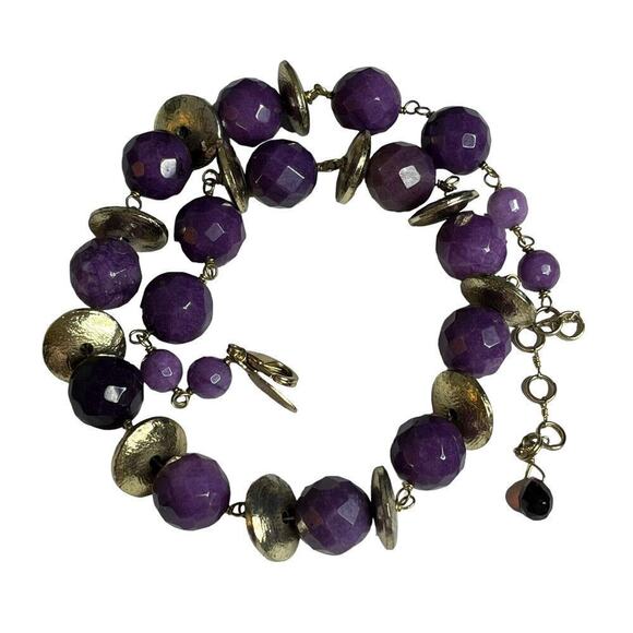 W/A Studios Faceted Amethyst Round Gemstones Necklace Gold Tone 20" 250 Carats - Picture 2 of 12